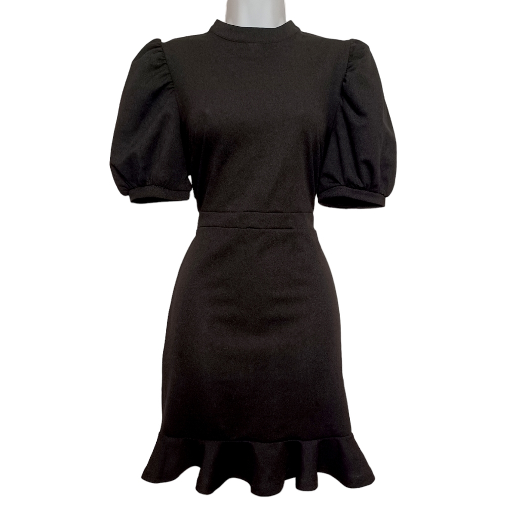 SHEIN Short Puff Short Ruffle Hem Mini Cocktail Black Dress Medium